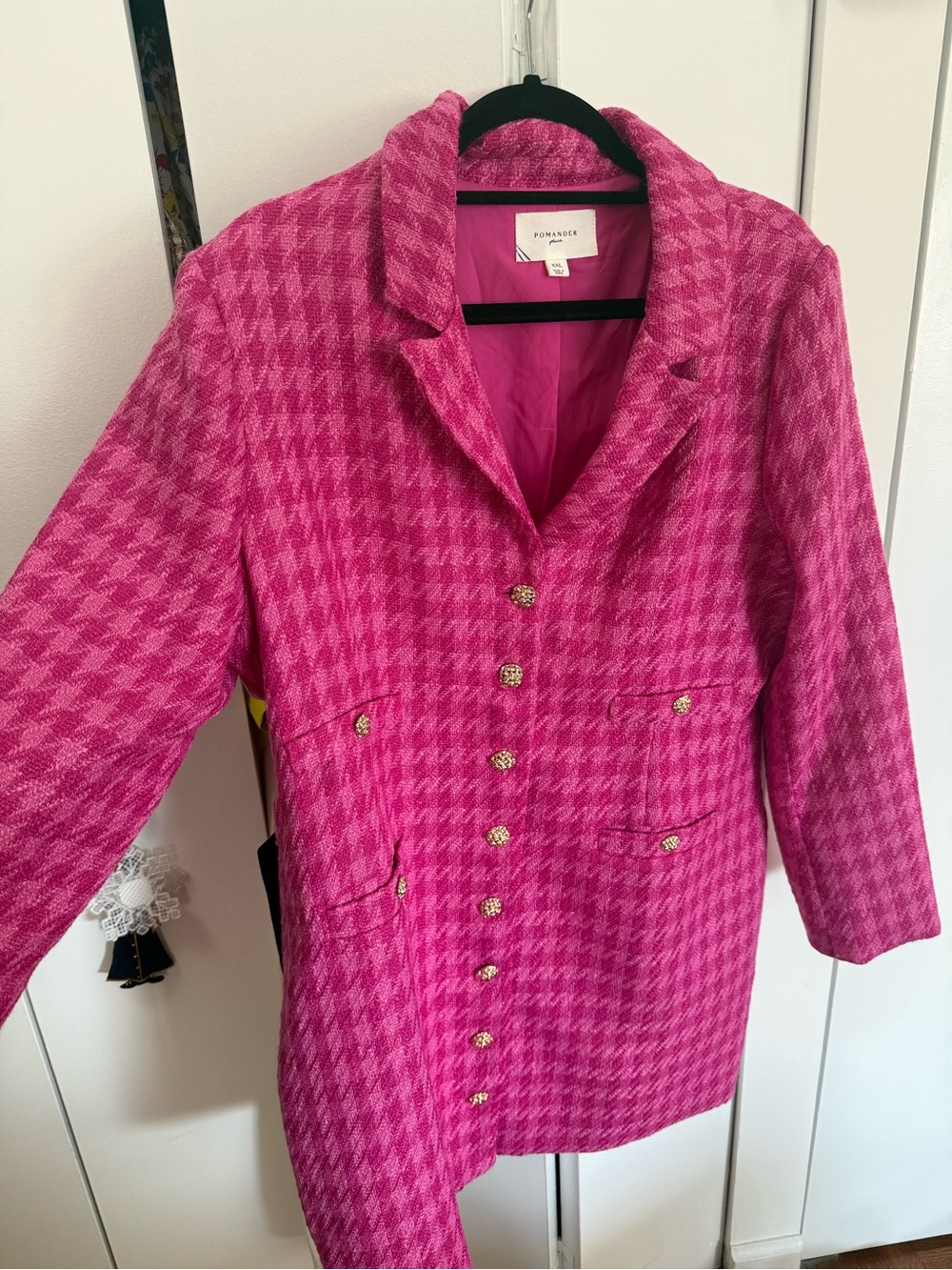 Pomander Place Fuchsia Pink Houndstooth Long Sleeve Coat Dress - Tuckernuck - Picture 3 of 6